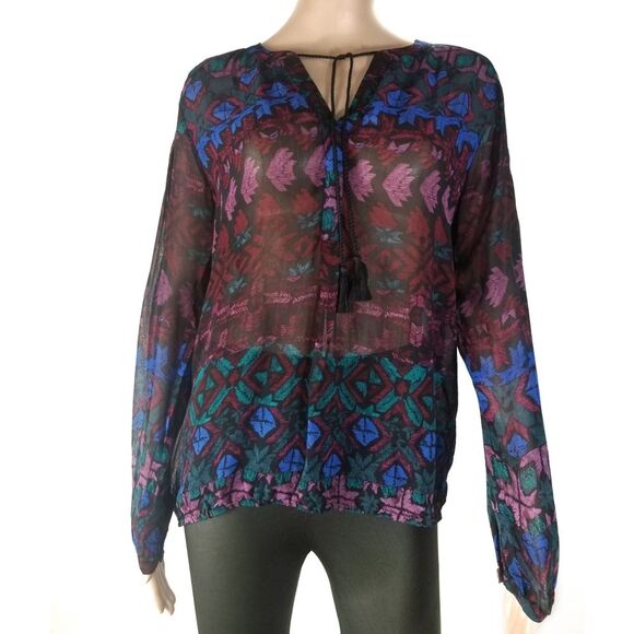 Lucky Brand | Patterned Sheer Long Sleeve Boho Top - Picture 1 of 5
